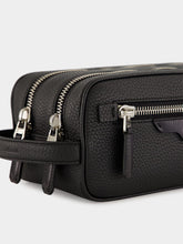 Santoni Black Zipped Leather Wash Bag