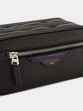 Santoni Black Zipped Leather Wash Bag