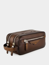 Santoni Dark Brown Leather Toiletry Bag
