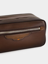 Santoni Dark Brown Leather Toiletry Bag