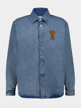 Ami Paris Blue Cotton Knitted Ami De Coeur Overshirt