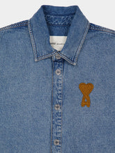 Ami Paris Blue Cotton Knitted Ami De Coeur Overshirt