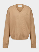 Ami Paris Nude V-Neck Wool-Cashmere Sweater