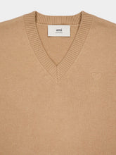 Ami Paris Nude V-Neck Wool-Cashmere Sweater