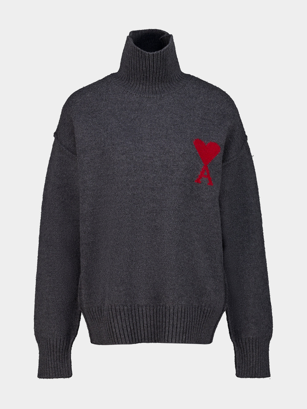 Ami Paris Heather Grey Ami De Coeur Wool Turtleneck | Fashion Clinic