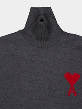 Ami Paris Heather Grey Ami De Coeur Wool Turtleneck