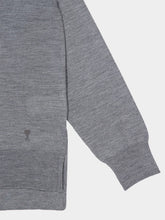 Ami Paris Carbone Grey Thin Wool Crewneck Ami De Coeur Sweater