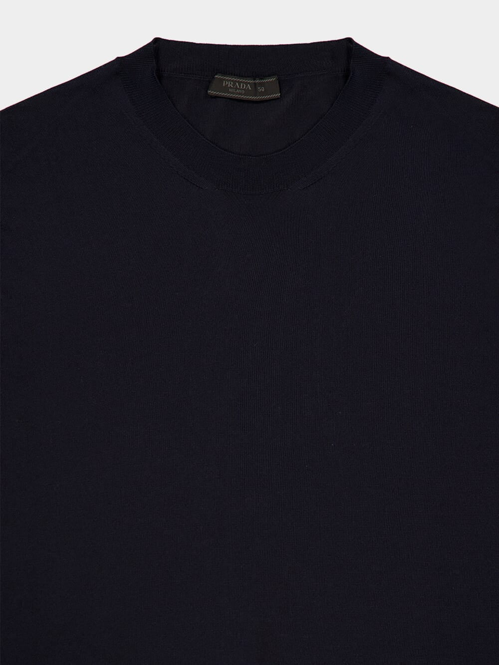 Navy Blue Silk Crew-Neck Sweater