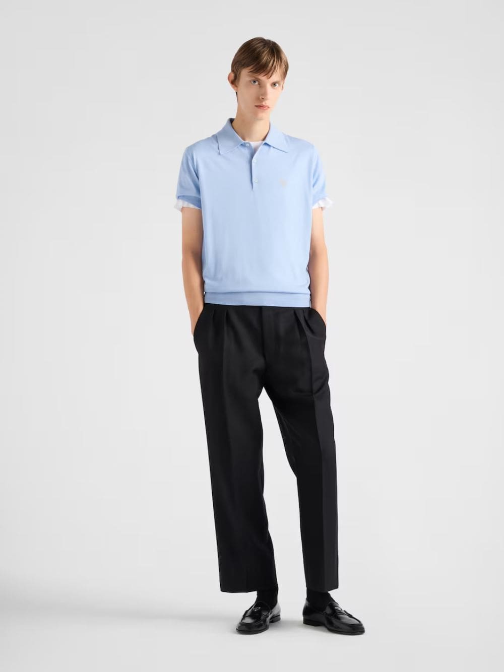 Sky Blue Superfine Wool Polo Shirt