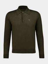 Prada Superfine Wool Military Green Long-Sleeve Polo