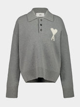 Ami Paris Grey Alpaca Ami De Coeur Polo Knit