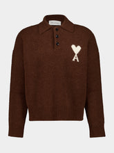Ami Paris Chocolate Brown Ami de Coeur Alpaca Polo