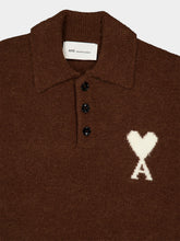 Ami Paris Chocolate Brown Ami de Coeur Alpaca Polo
