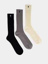 Ami Paris Off White, Grey and Black Cotton Ami de Coeur Socks Set
