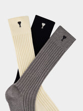Ami Paris Off White, Grey and Black Cotton Ami de Coeur Socks Set