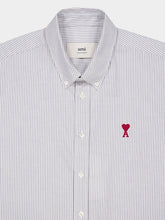 Ami Paris Light Blue and White Striped Button Down Cotton Shirt