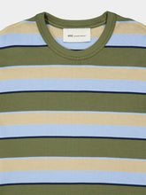 Ami Paris Blue and Khaki Striped Cotton Oversize T-Shirt