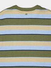Ami Paris Blue and Khaki Striped Cotton Oversize T-Shirt