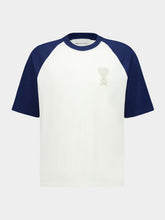 Ami Paris Cream and Blue Boxy Fit Cotton T-Shirt
