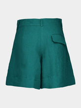 Paula Virgo Botanical Green Linen Wide-Leg Shorts