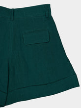 Paula Virgo Botanical Green Linen Wide-Leg Shorts
