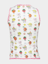 Casablanca White Frill Tank Top with Cartoon Print