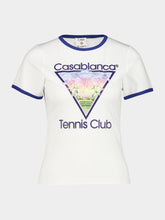 Casablanca White and Blue Tennis Club Cotton Ringer T-Shirt