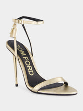 Tom Ford Pale Gold Laminated Nappa Leather Padlock Pointy Naked Sandal