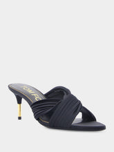 Tom Ford Black Pleated Satin Knot-Detail Mule Sandals