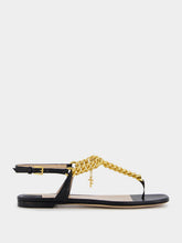 Tom Ford Black Shiny Leather Thong Sandals with Chain