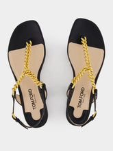 Tom Ford Black Shiny Leather Thong Sandals with Chain