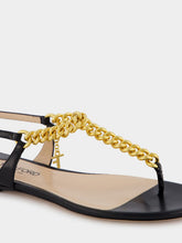 Tom Ford Black Shiny Leather Thong Sandals with Chain
