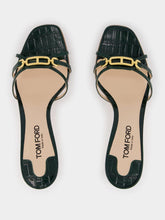 Tom Ford Dark Green Crocodile-Stamped Leather Mules
