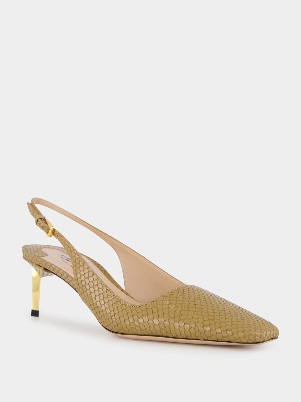 Beige Python Glossy Slingback Pumps