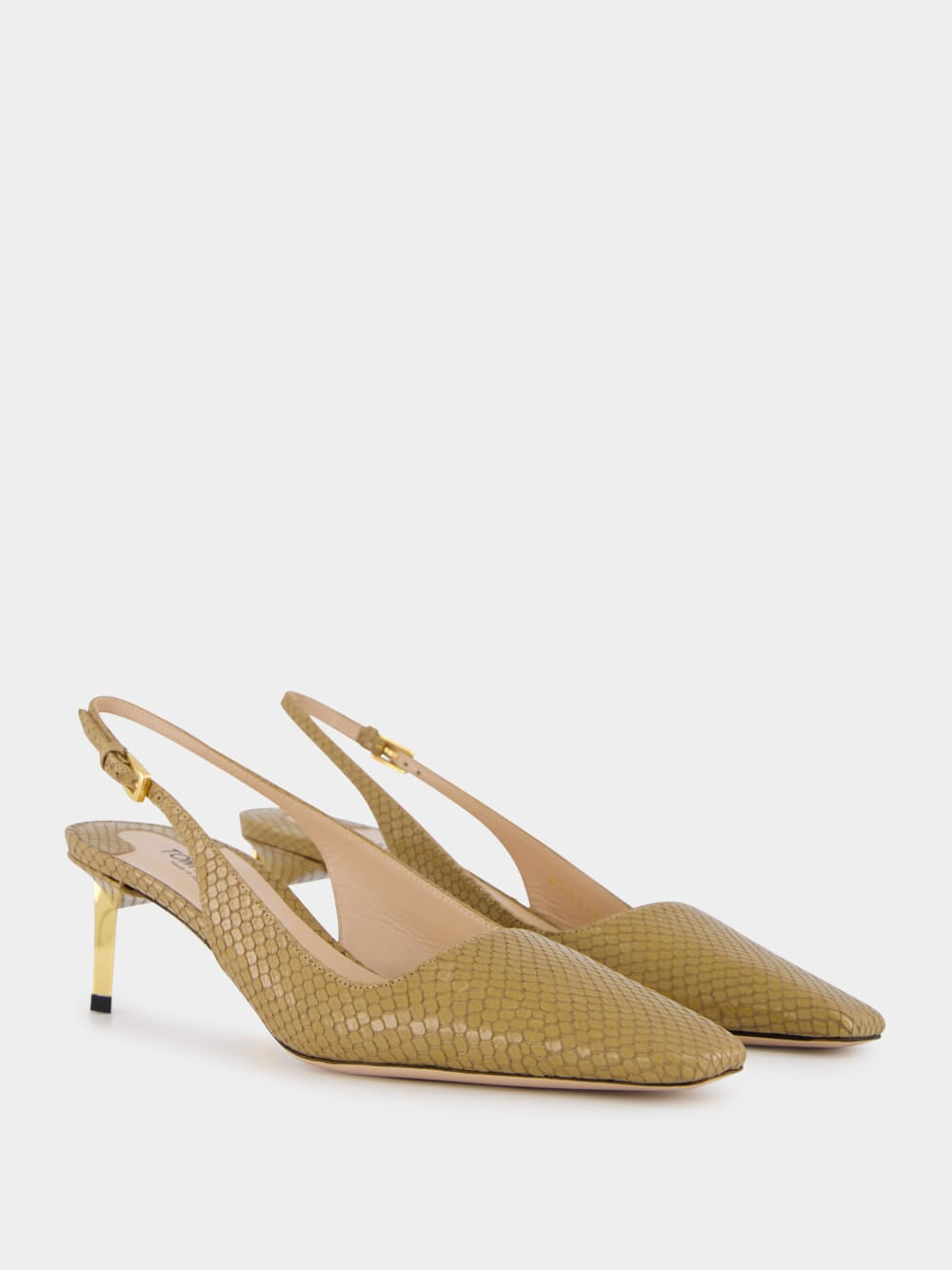 Beige Python Glossy Slingback Pumps