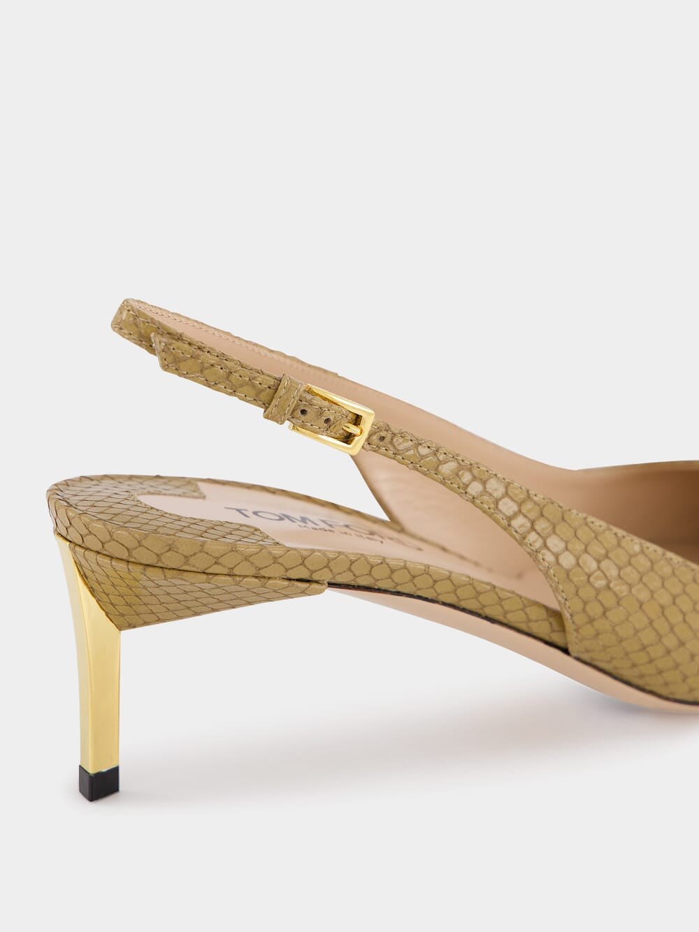 Beige Python Glossy Slingback Pumps