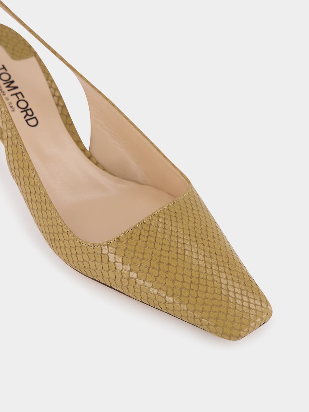 Beige Python Glossy Slingback Pumps