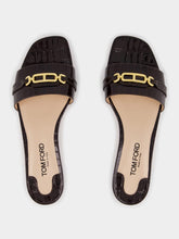 Tom Ford Brown Glossy Crocodile Stamped Leather Slides