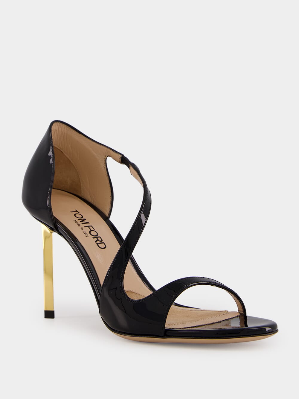 Black Mid-Heel Leather Sandals