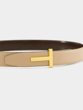 Tom Ford Light Beige and Espresso Reversible T Buckle Belt