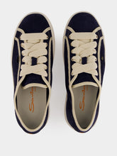 Santoni Blue Suede Calf Leather Sneakers