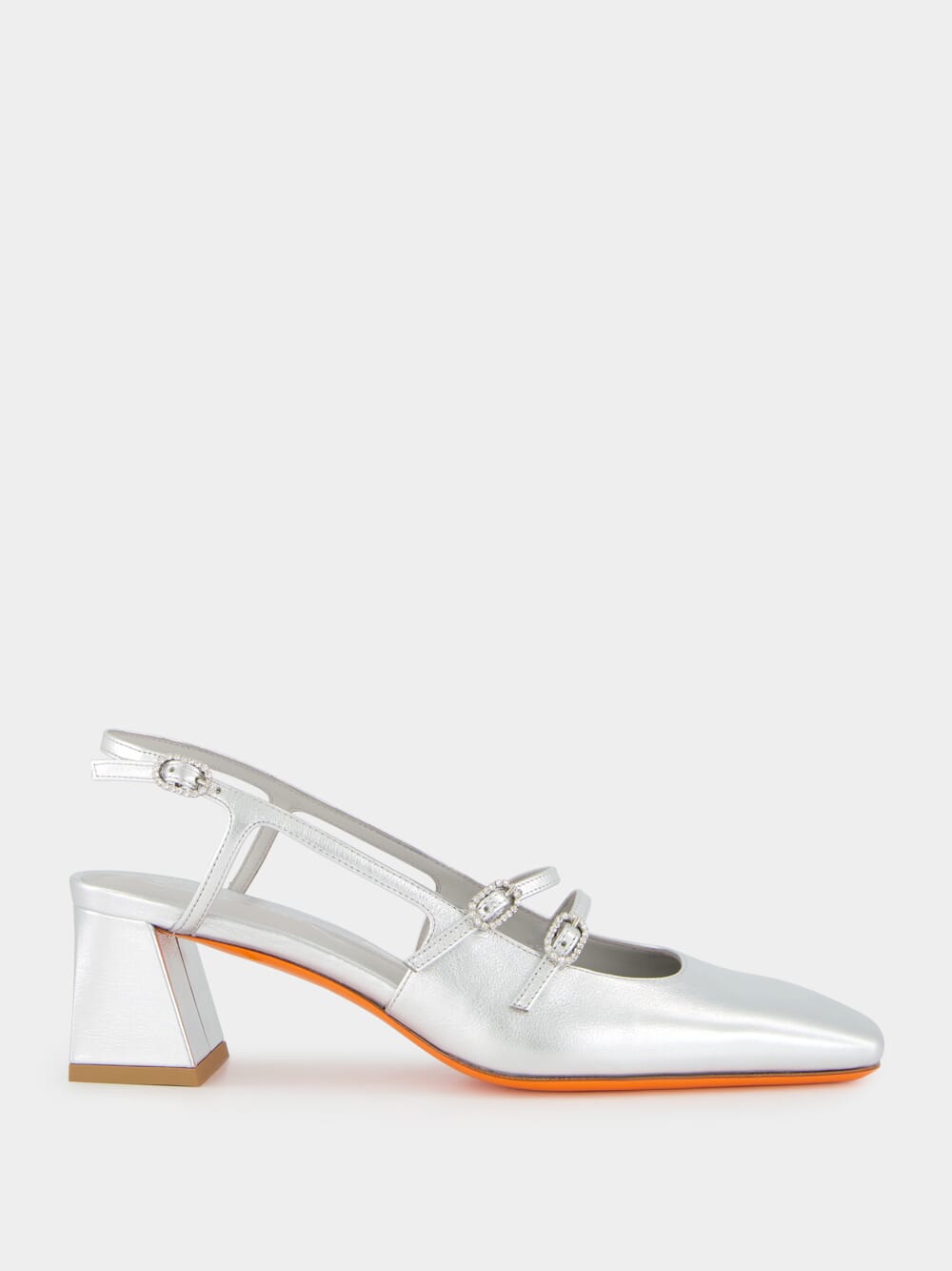 Silver Aurora Mid-Heel Slingback Pumps