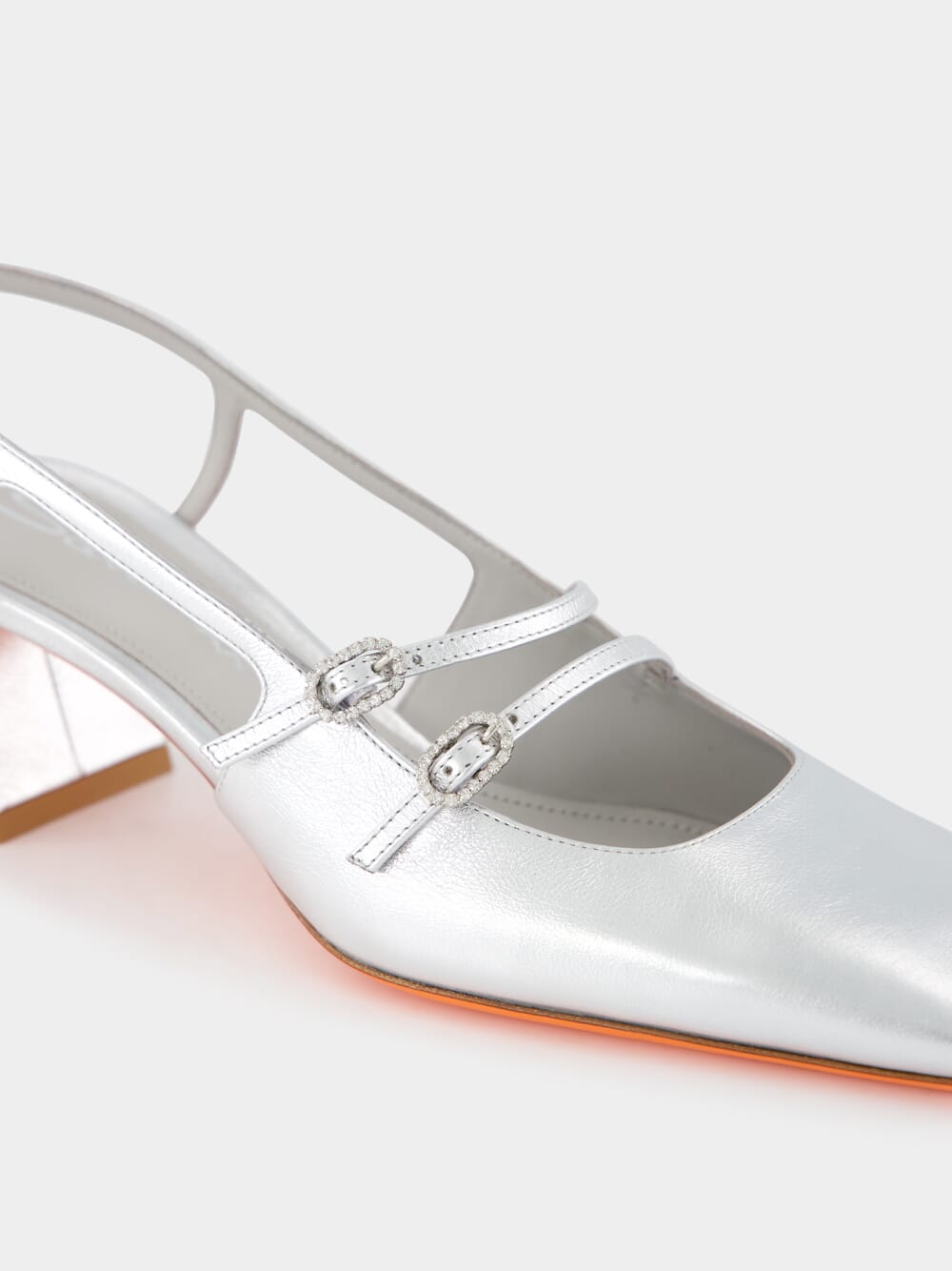 Silver Aurora Mid-Heel Slingback Pumps