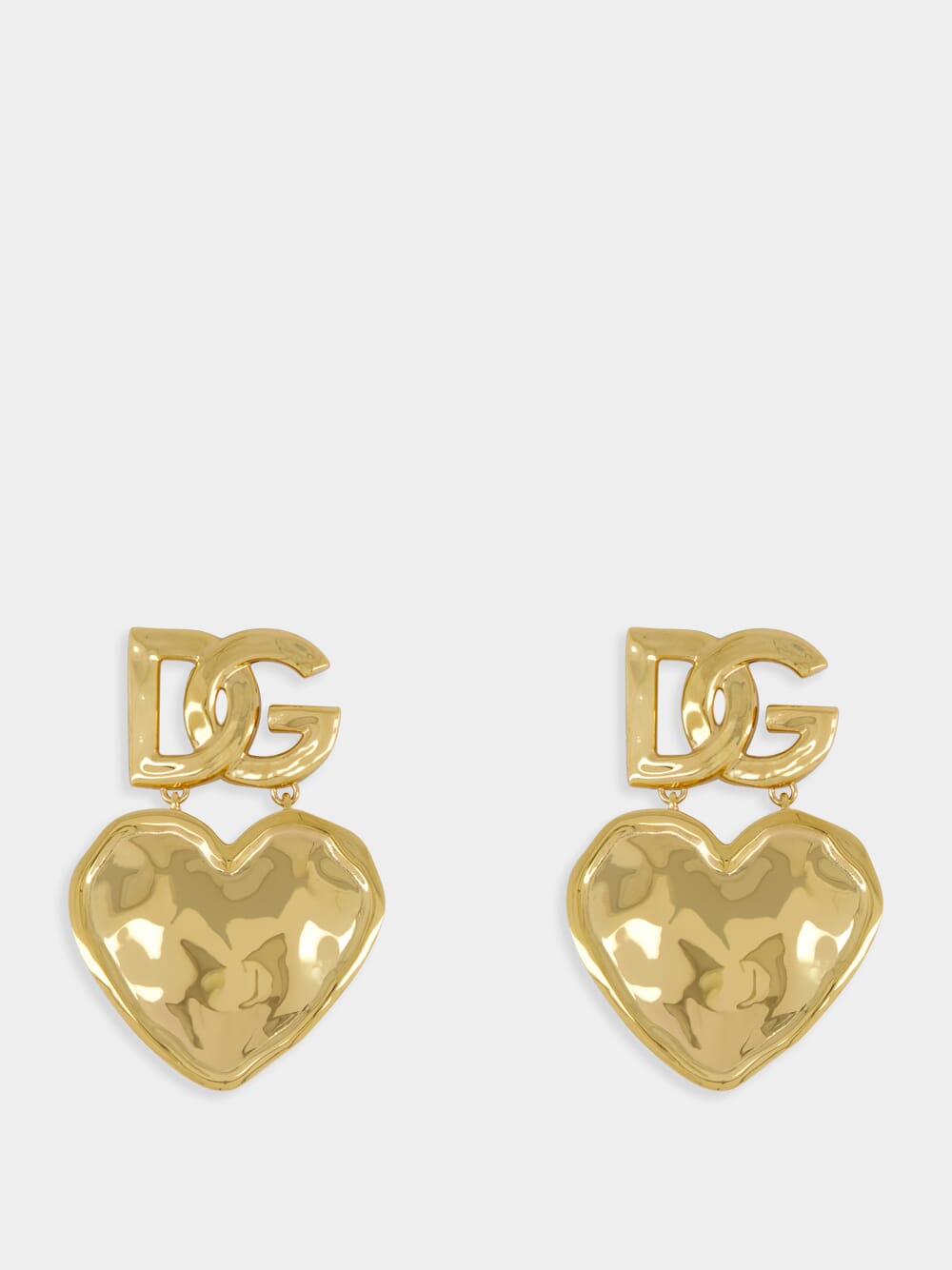 Gold Drop Earrings with Heart and DG Logo