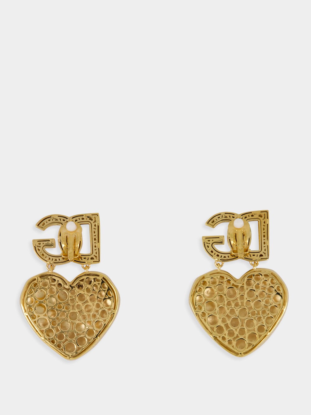 Gold Drop Earrings with Heart and DG Logo