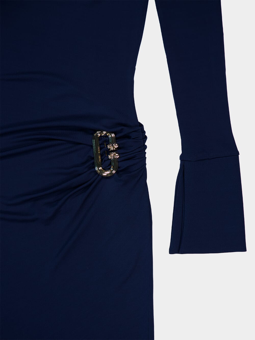 Navy Tucked Sheath Crepe Jersey Dress