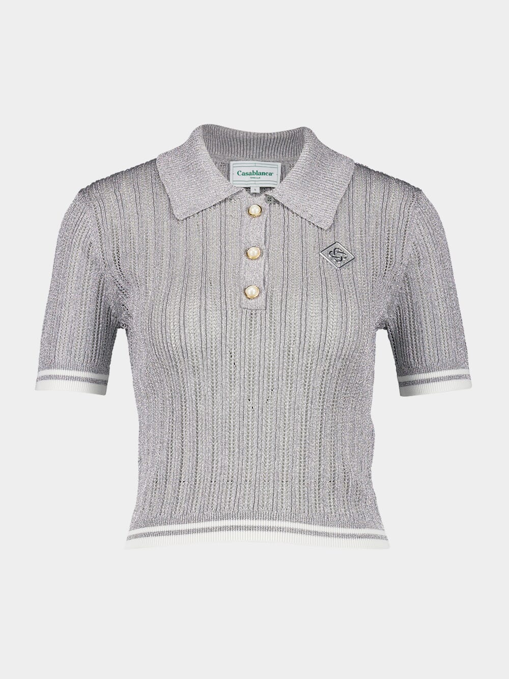 Silver Knitted Short-Sleeve Polo Shirt