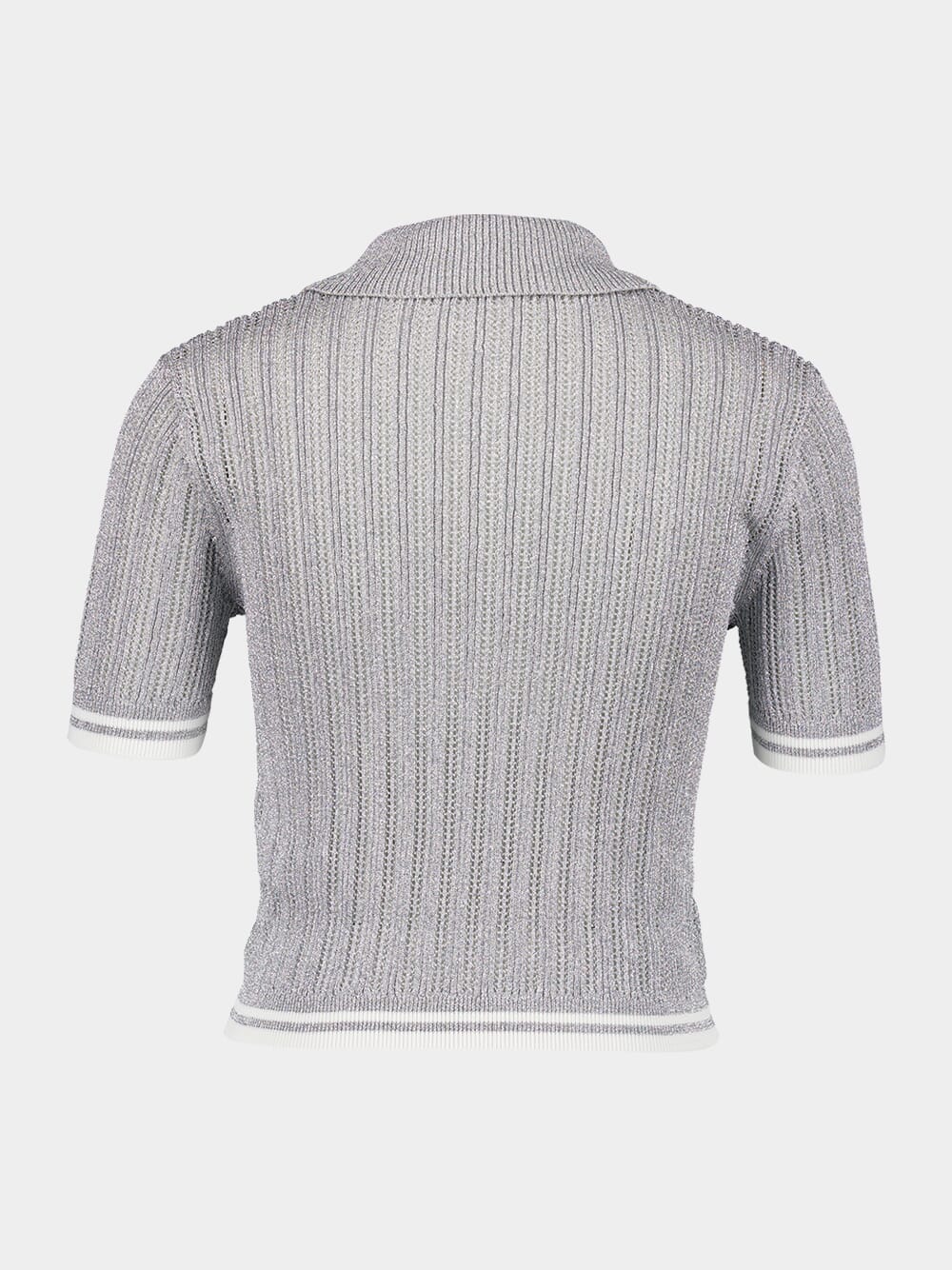 Silver Knitted Short-Sleeve Polo Shirt