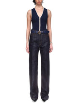 Casablanca Navy Blue Washed Indigo Silver Lurex Wide-Leg Jeans