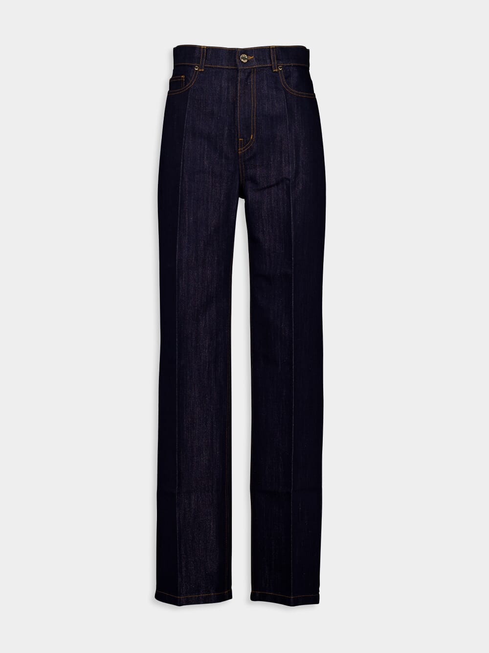 Navy Blue Washed Indigo Silver Lurex Wide-Leg Jeans